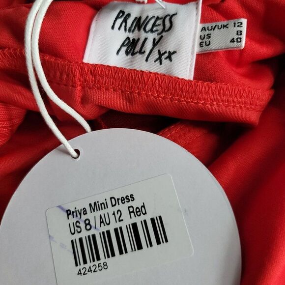 Princess Polly Dress PRIYA Mini Sexy Strappy One Shoulder Font Slit Red Sz 8 - Picture 12 of 12